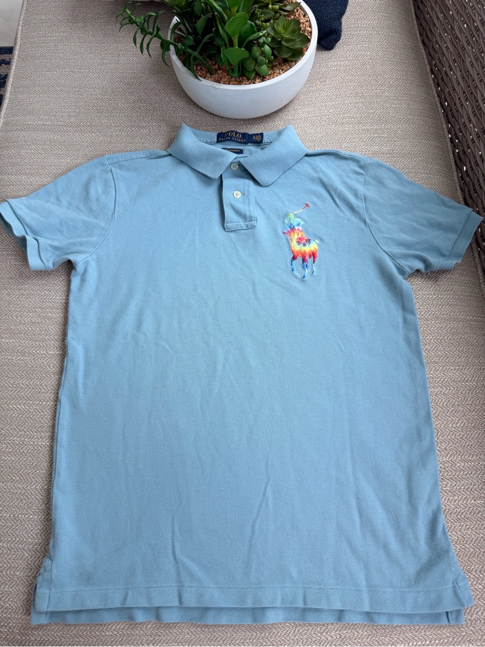 Ralph Lauren Light Blue Polo with Multicolor Embroidered Pony